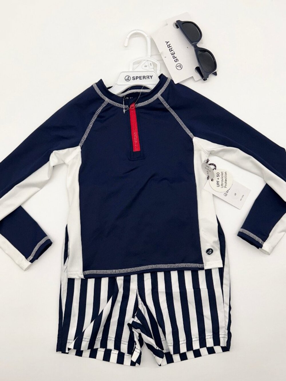Sperry Boys 4T Striped Long Sleeve Swim Set UPF 50+ NWT